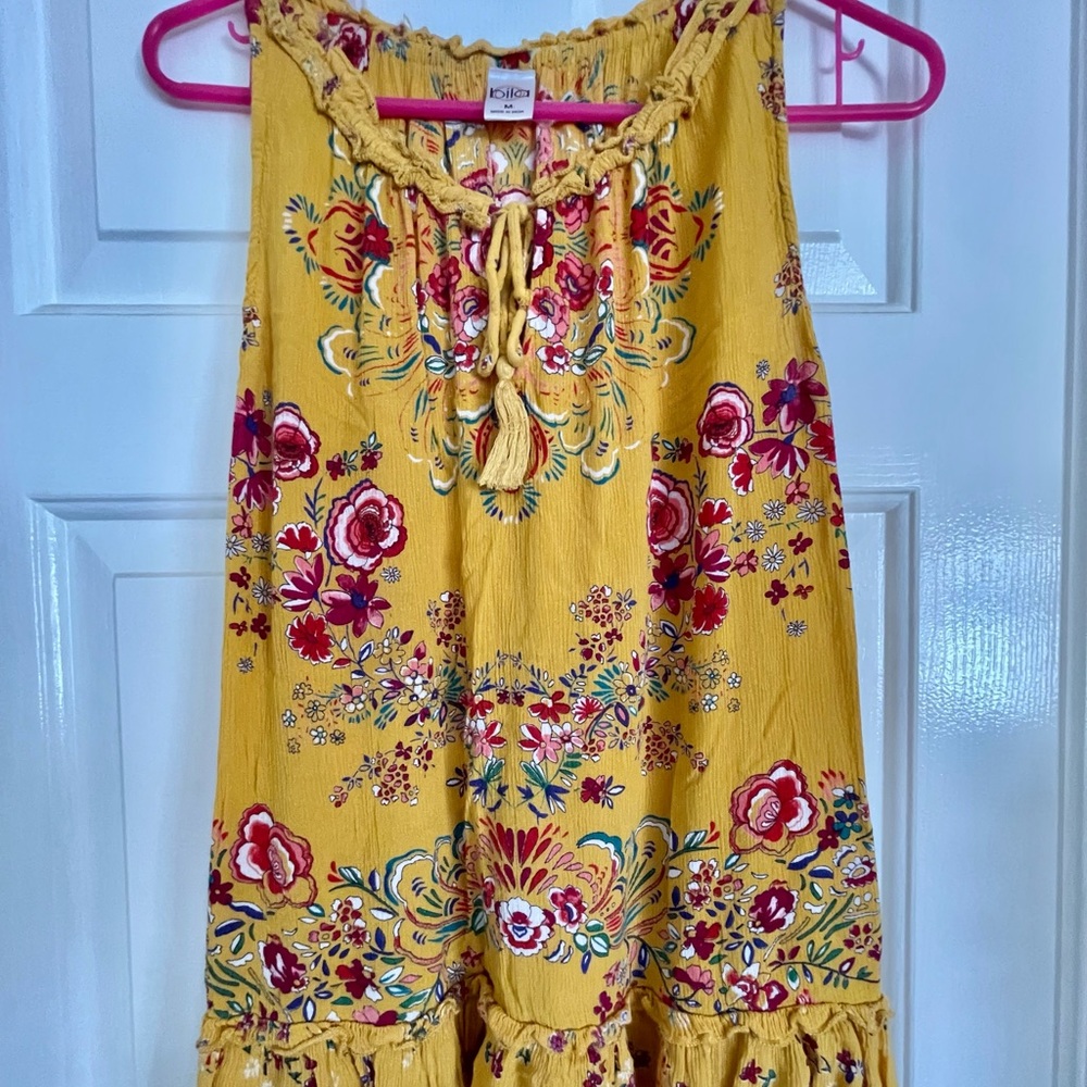 Bila Tunic Top M Floral Valances Tassels Designer Bohemian Fashion Yellow Hip